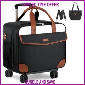 Rolling Laptop Briefcase with Wheels, Underseat Carry-On, 15.6 Inch Computer Bag